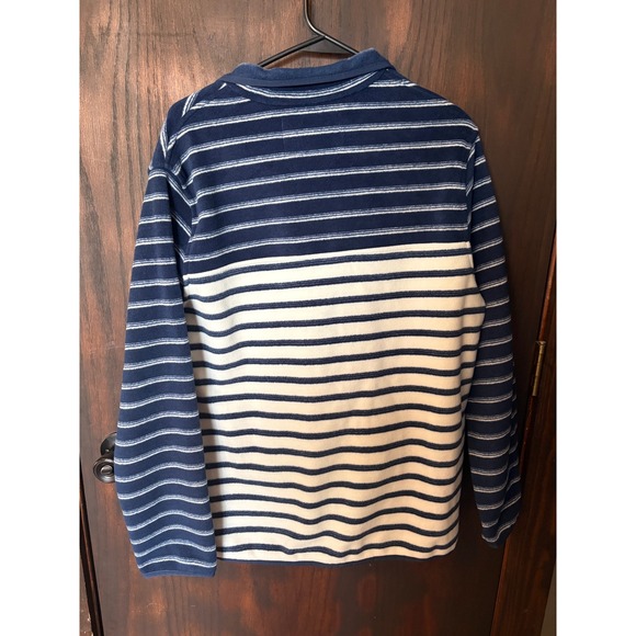 Lands End Womens Navy White Striped Fleece Snap Neck Pullover Sweatshirt Large - Picture 4 of 6